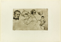 Sketches of Four Heads and a Child