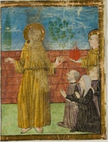 St. Francis of Assisi with Donors in a Historiated Initial from an Unidentified Manuscript