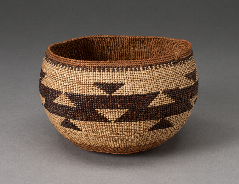 BowlShaped Basket with SteppedTriangle Design Encircling Middle The